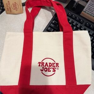 Trader Joe's Red and Cream Tote Bag NEW